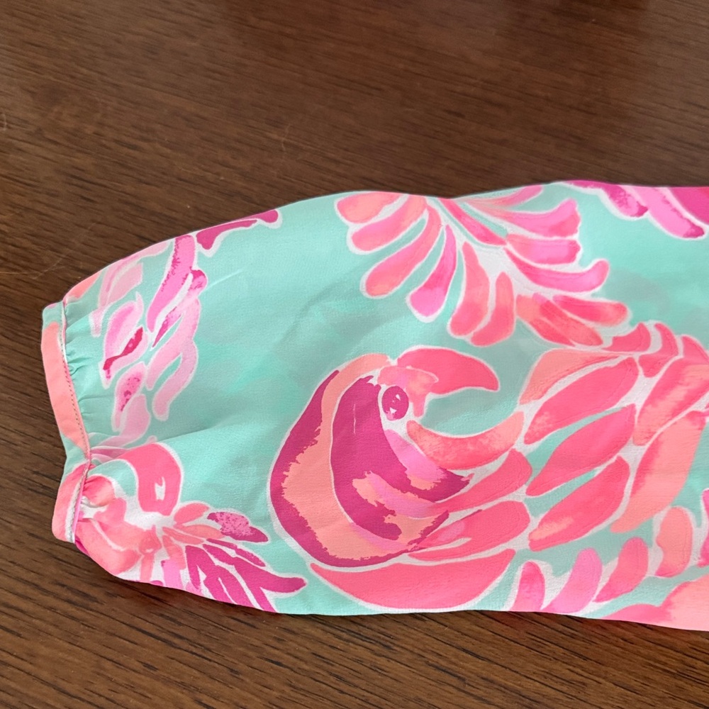 Lilly Pulitzer Pink and Aqua Floral V-Neck Blouse - Picture 6 of 6